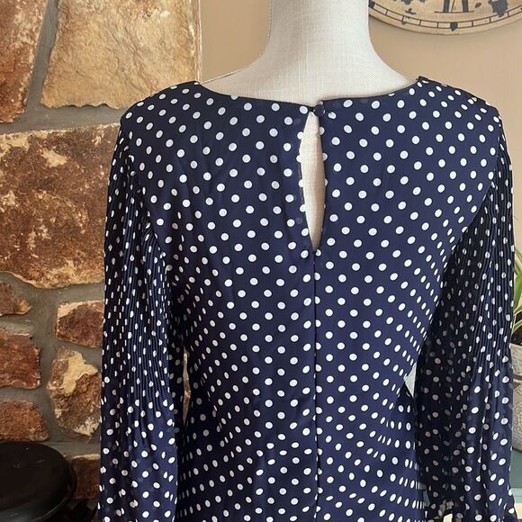 Robert Louis Navy and White Polka Dot Bell Sleeve Dress Size Small - Picture 6 of 11